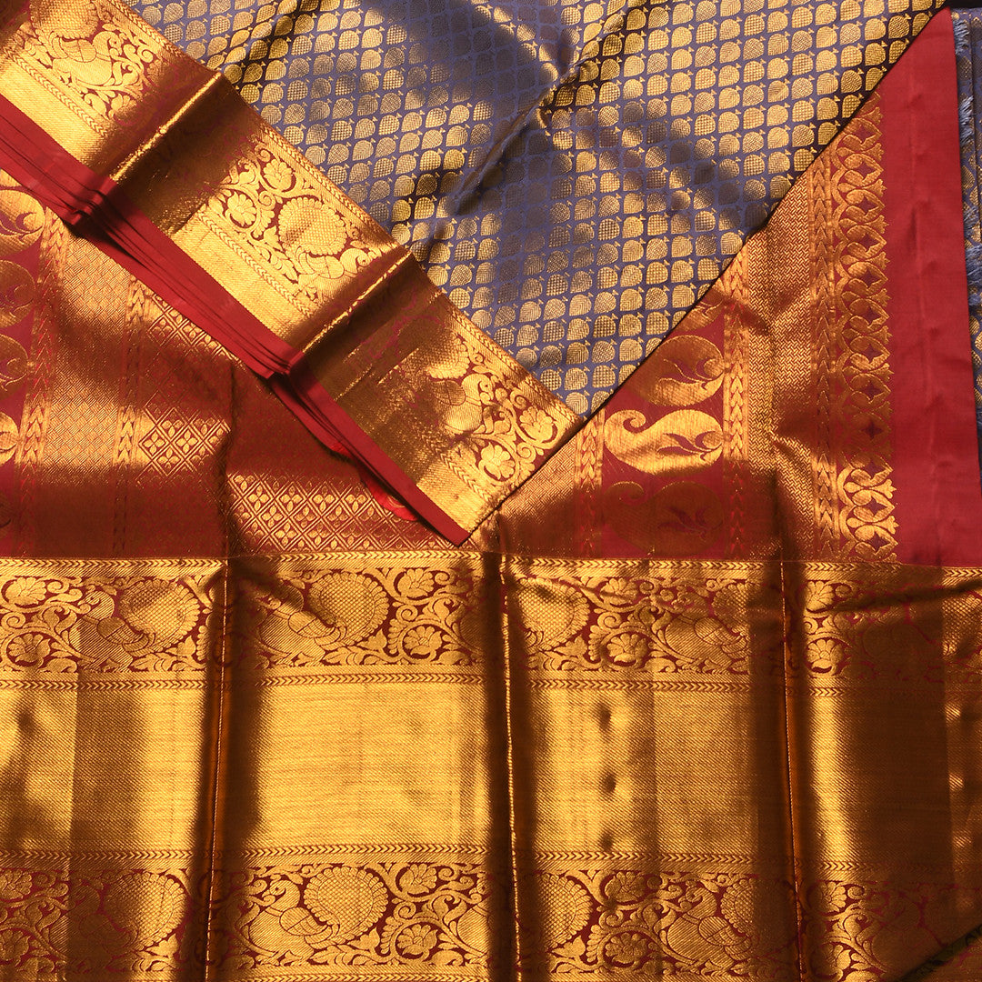 GREY PURPLE WITH TRADITIONAL RED BORDER PURE SILK SAREE