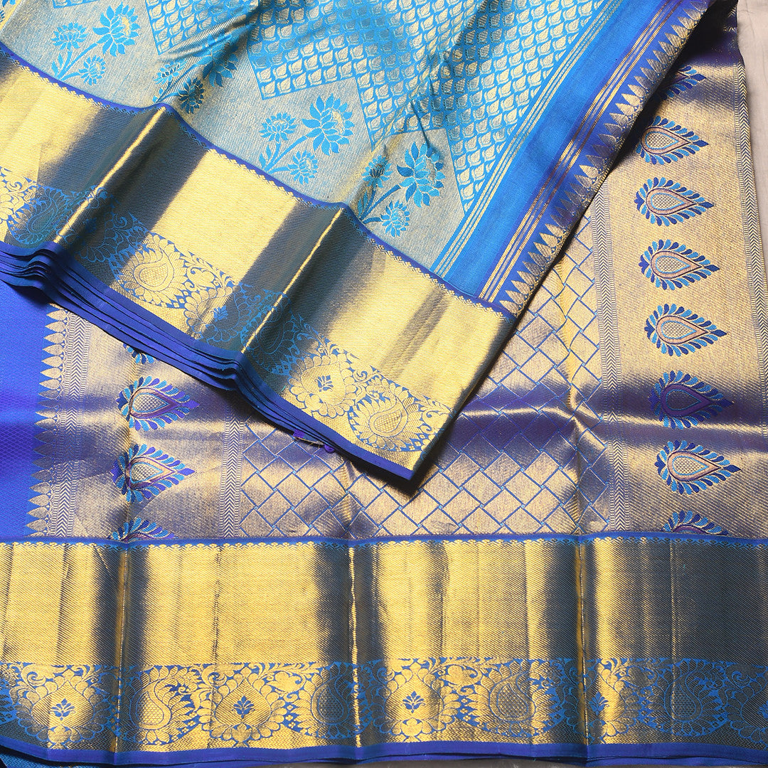 COPPER SULPHATE BLUE WITH ROYAL BLUE TRADITIONAL BORDER PURE SILK SAREE