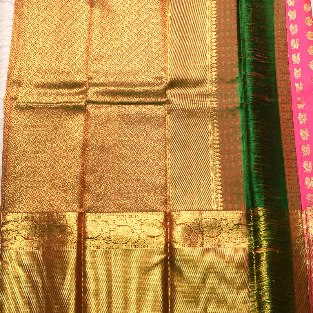 PINK & EMERALD GREEN PURE SILK SAREE