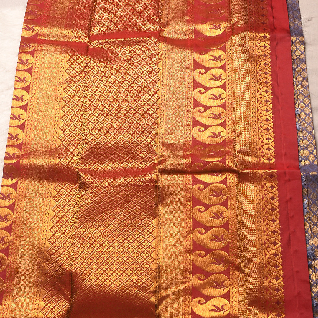 GREY PURPLE WITH TRADITIONAL RED BORDER PURE SILK SAREE