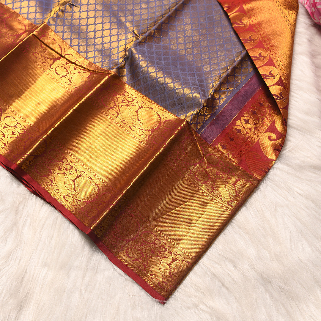 GREY PURPLE WITH TRADITIONAL RED BORDER PURE SILK SAREE