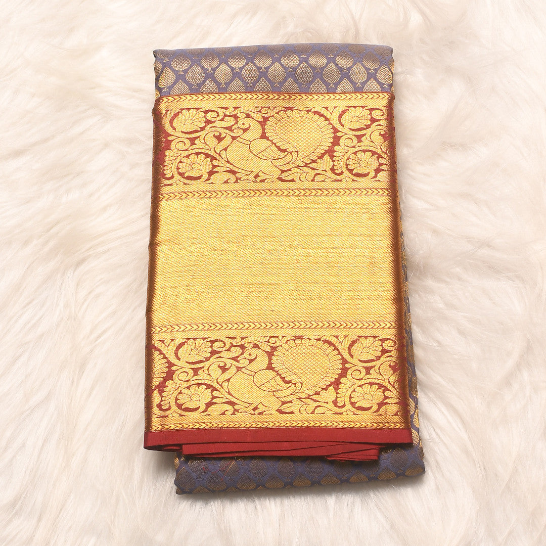 GREY PURPLE WITH TRADITIONAL RED BORDER PURE SILK SAREE