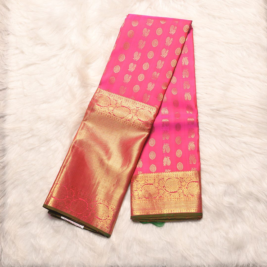 PINK & EMERALD GREEN PURE SILK SAREE