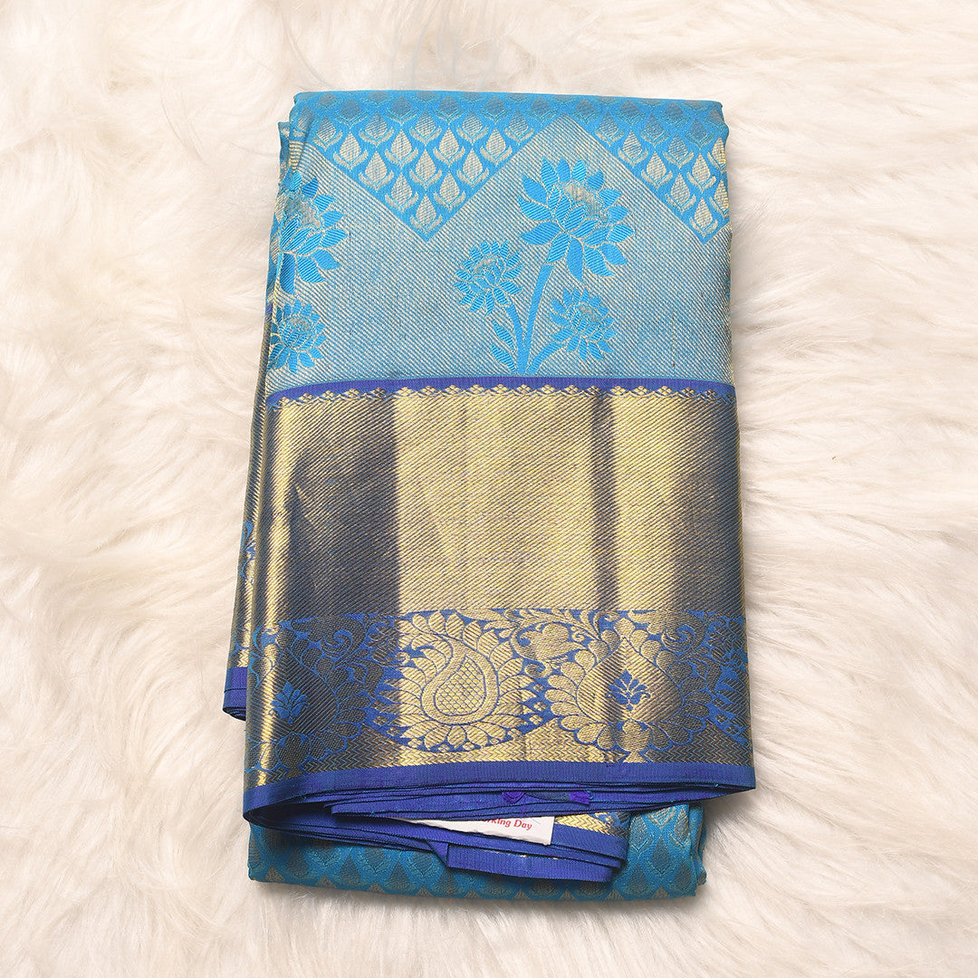 COPPER SULPHATE BLUE WITH ROYAL BLUE TRADITIONAL BORDER PURE SILK SAREE