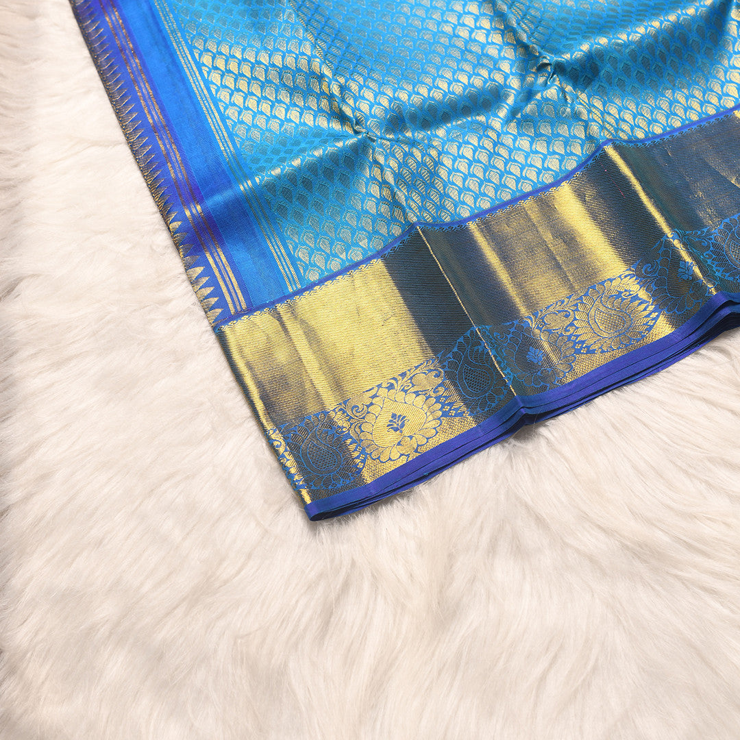COPPER SULPHATE BLUE WITH ROYAL BLUE TRADITIONAL BORDER PURE SILK SAREE