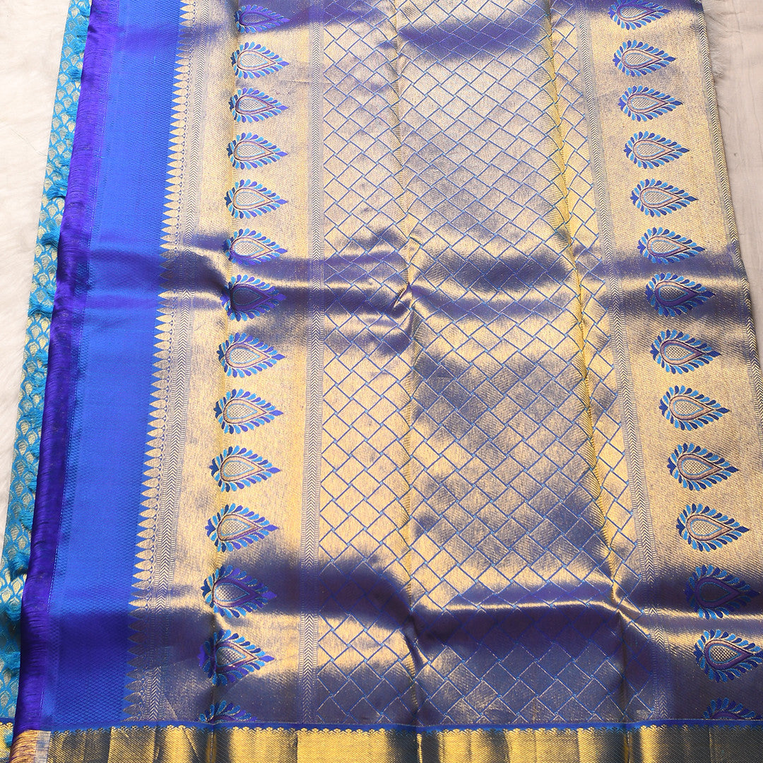 COPPER SULPHATE BLUE WITH ROYAL BLUE TRADITIONAL BORDER PURE SILK SAREE