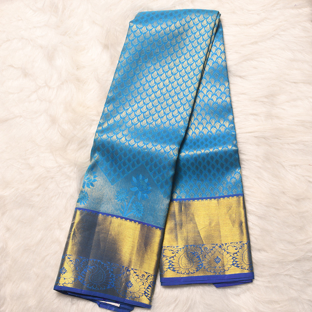 COPPER SULPHATE BLUE WITH ROYAL BLUE TRADITIONAL BORDER PURE SILK SAREE