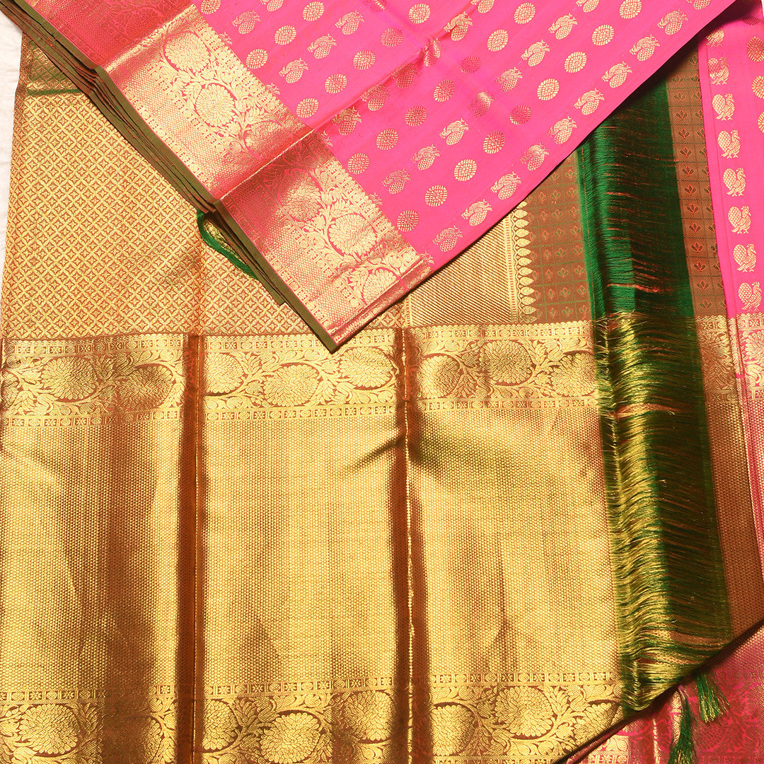PINK & EMERALD GREEN PURE SILK SAREE